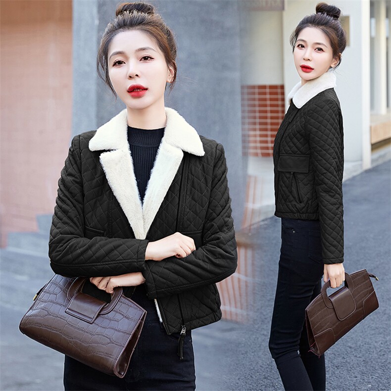 保暖气质休闲加绒小翻领皮衣外套2023年冬季,女装棉衣/棉服,臻衣坊