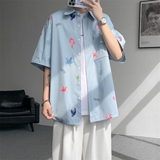 CS1141-特P35控68花衬衫男短袖夏季休闲薄款冰丝半袖宽松大码，男装T恤，电商A059