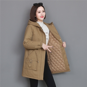 棉服女冬季中长款加棉加厚纯色百搭外套棉衣图片