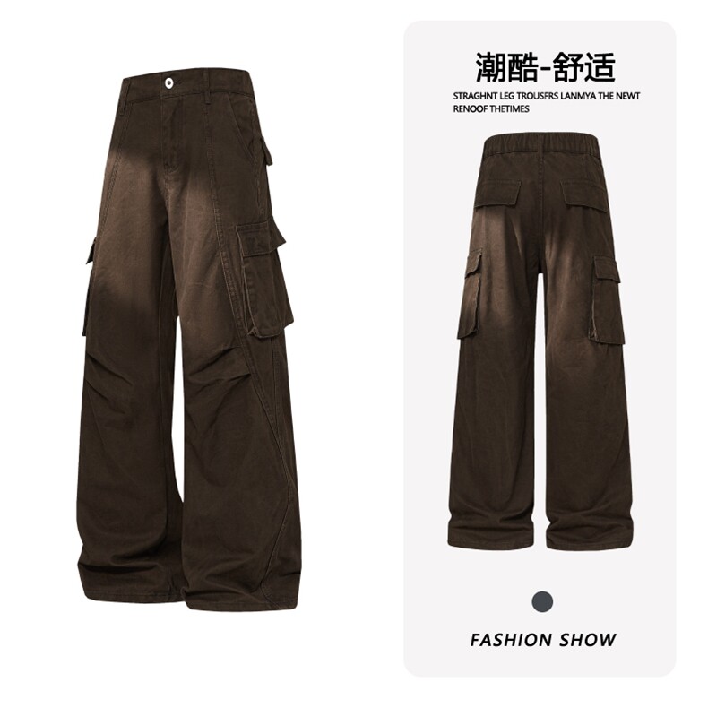 B221美式ins高街暗黑拼接休闲工装洗褪牛仔裤LK25603-特P50控88，男装牛仔裤，电商B221