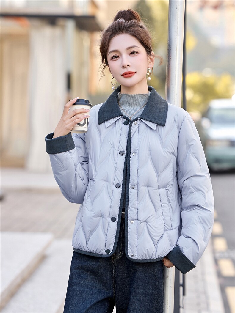 现货！短款羽绒服女灯芯绒翻领时尚巴恩风小个子加厚保暖上衣外套,女装羽绒服,沐七七