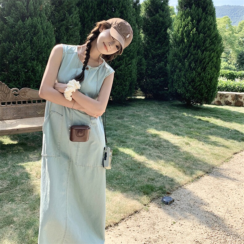 小个子显瘦洋气减龄连衣裙女夏2025新款超好看韩系chic牛仔背心裙,女装连衣裙,浙宝212A