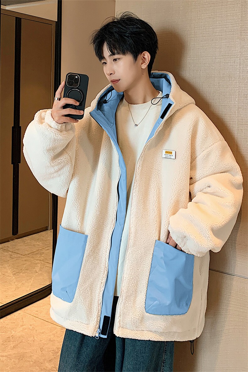 港风两面穿羊剪绒棉衣男宽松加厚棉衣外套MY8950-P98,男装棉衣,星座1204-3