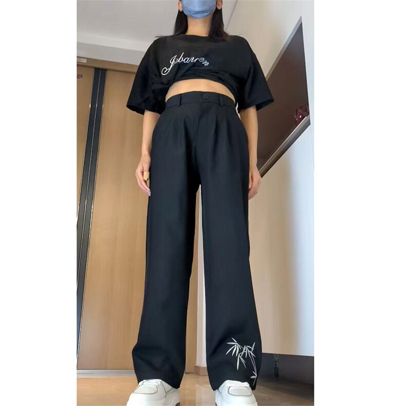 抖音直播男女同款冰丝西裤风柳条刺绣直筒长裤A03P45,男装西裤,星座1013