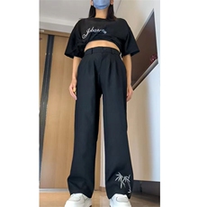 抖音直播男女同款冰丝西裤风柳条刺绣直筒长裤A03P45，男装西裤，星座1013