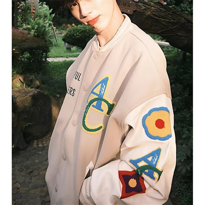 复古毛巾绣拼色棒球服男女款秋季宽松情侣百搭夹克外套JKA02,男装夹克,星座1116A（原606A-3）