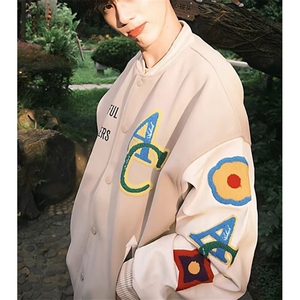 复古毛巾绣拼色棒球服男女款秋季宽松情侣百搭夹克外套 JKA02图片