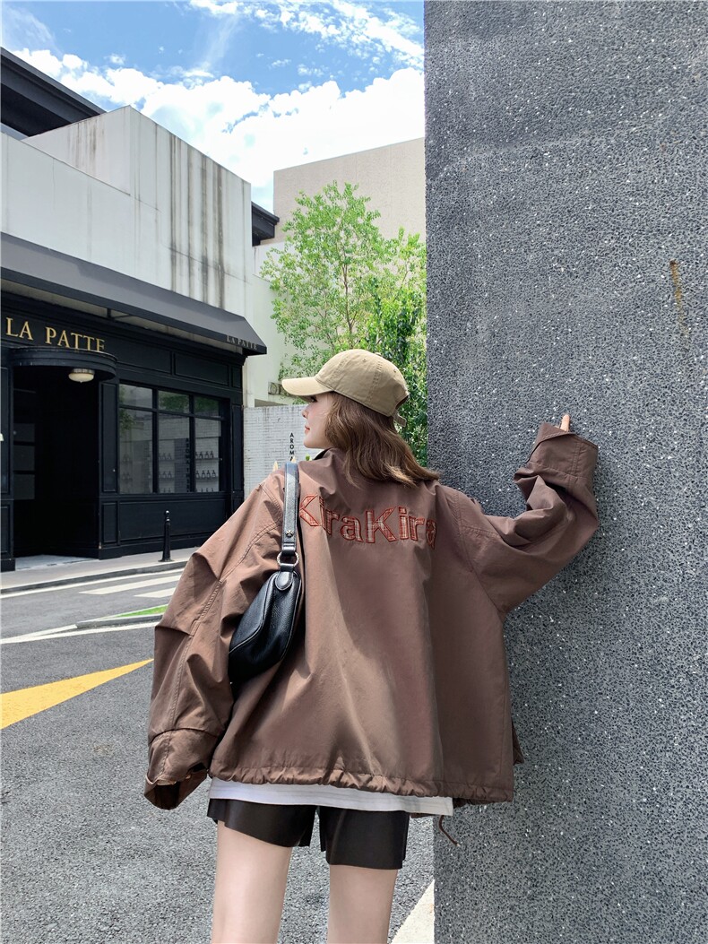 美式复古慵懒风时尚字母贴标外套2025秋季新款气质大口袋夹克外套,女装派克服,2D034