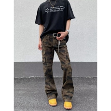 美式vibe高街迷彩多口袋修身工装裤嘻哈微喇裤男女K8309-P53网图，男装工装外套，电商B245