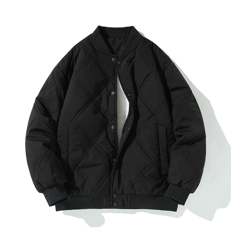 冬季纯色菱形格棒球服棉服加绒保暖宽松休闲简约款棉衣MY606-P75图片
