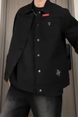 工装风翻领牛仔夹克男休闲宽松纽扣多口袋长袖外套JB80-特价P53，男装夹克，电商A007