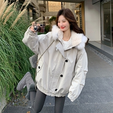 新款！赵露思同款真狐狸毛派克服工装外套2C133-6005-P275-K398，女装派克服，2C133