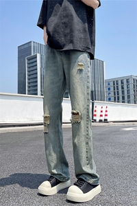 2024夏季新款港风美式高街ins潮牌痞帅破洞牛仔裤长裤 ZK3566-P40图片 2024夏季新款港风美式高街ins潮牌痞帅破洞牛仔裤长裤 ZK3566-P40图片