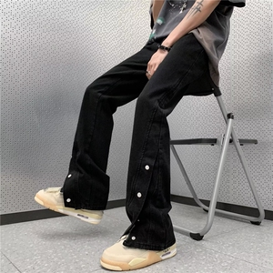 渐变色牛仔裤男潮欧美高街裤小众设计感复古排扣工装裤RK507-P57图片