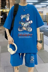 ！直播推荐2024夏季男士小熊印花华夫格短袖套装HTZ21P50图片