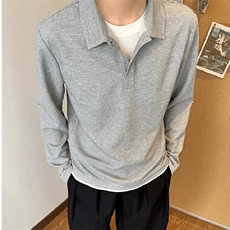 抖音得物高品质二开230克精梳珠地光版纯色宽松长袖T恤翻领POLO衫，男装T恤，电商A443