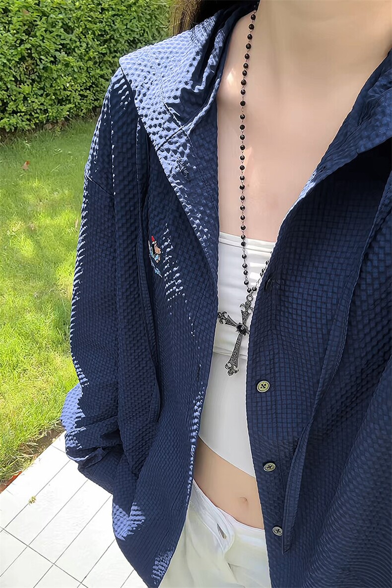 特批P35无差价夏季连帽轻薄泡泡纱刺绣腊肠狗男大码防晒外套J5223,男装衬衫,电商A001-1