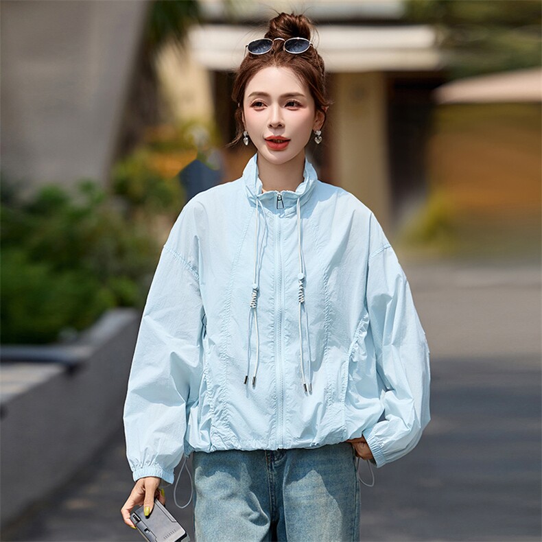 短款防晒服外套女夏季时尚洋气高级感薄款轻奢透气小个子防晒上衣,女装防晒衣,蓝诺裳