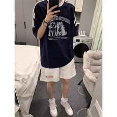夏季美式高街重磅纯棉三条杠织带撞色男女短袖T恤ZD359-特P30，男装T恤，电商A486
