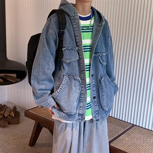 秋季牛仔外套男韩版潮流机能连帽夹克宽松ins港风上衣服JK077-p65,男装夹克,星座1008-2