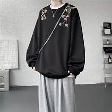 8XL-M新中式圆领卫衣宽松大码风刺绣无帽上衣重磅外套WY5118P55，女装短外套，电商B238