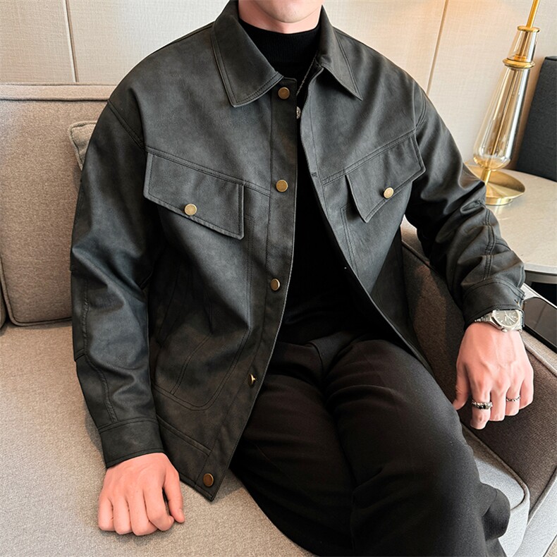 男士休闲皮夹克秋季潮流机车皮衣外套青年A266-PY009-P100控168,男装夹克,电商A266