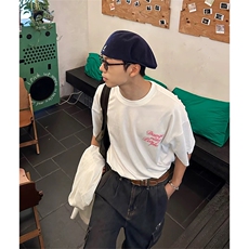 抖音得物供货210克现货宽松纯棉美式潮牌印花落肩袖纯棉T恤AT2186，男装T恤，电商A443