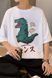 ！2021夏季纯棉男士宽松短袖T恤潮流印花半袖体恤衫T231P25图片