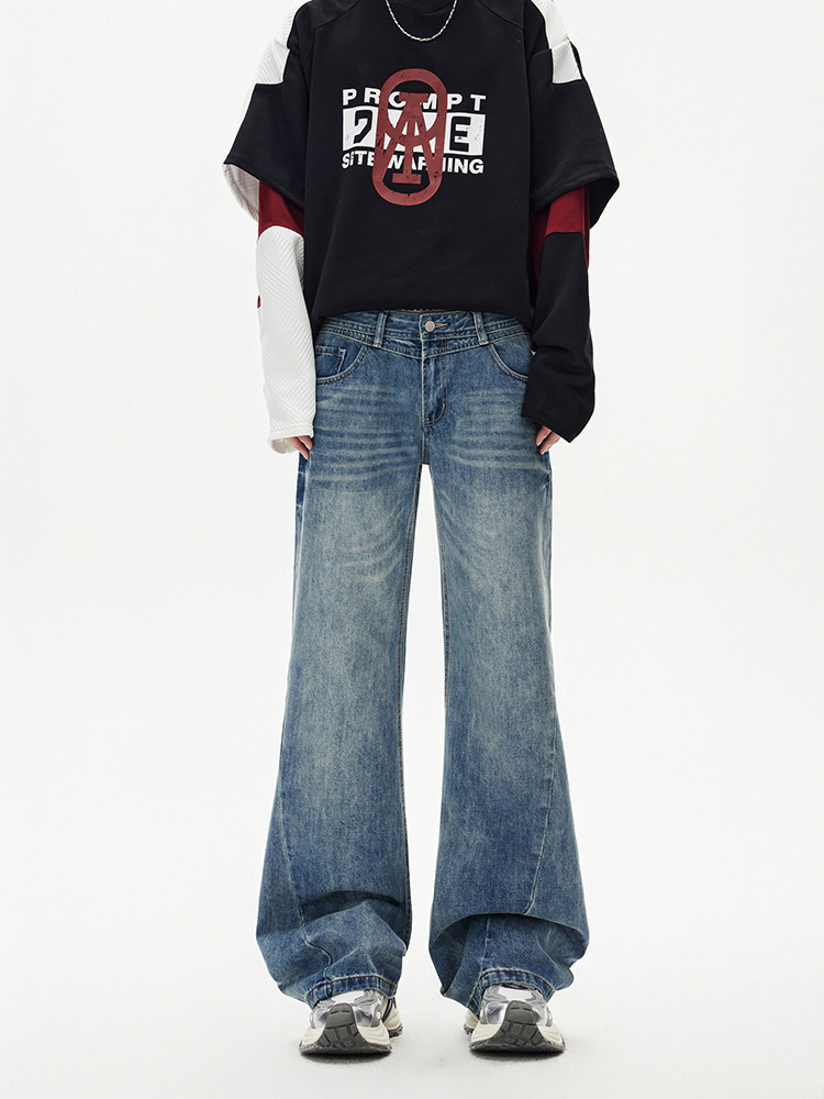 美式做旧水洗直筒牛仔裤女2026春季新款宽松显瘦阔腿裤YD9085-P70,男装牛仔裤,星座509