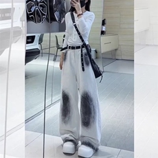 美式高街阔腿个性晕染牛仔裤女欧美新款高腰宽松直筒休闲长裤子潮，男装牛仔裤，星座218-1（原230）