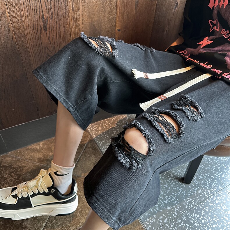 D2040-p45-控68  现货风宽松cleanfit牛仔裤七分裤黑暗图片