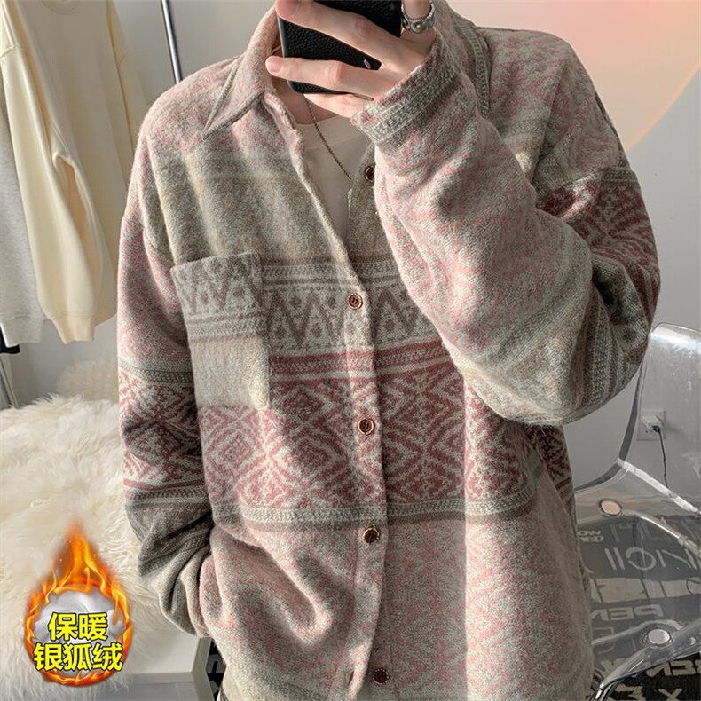 加绒加厚银狐绒衬衫男民族风翻领夹克外套J5251J加绒特P65控128，男装民族服装，电商A001