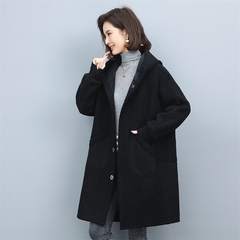 2022冬季新款女装时尚休闲保暖宽松舒适中长款亮面颗粒绒女,女装羊羔毛/颗粒绒,叶笙衣