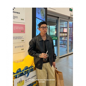 JY725-P70 帅高街风设计感Pu皮衣潮男复古风机车服皮夹克 网图图片