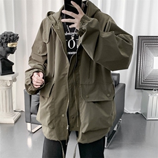 JK22-P75日系大码工装夹克男宽松连帽冲锋衣外套，男装夹克，电商B369（原A024）
