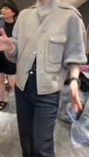 2021秋冬新款时尚欧洲站针织袖不规则口袋百分百羊毛双面呢，其它，L·H·X