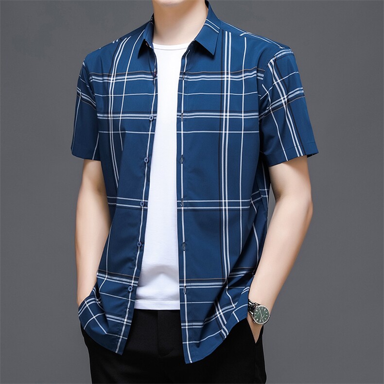 AD22103钱塘2020-3夏季男士精品格子短袖衬衫P75,男装T恤,钱塘207-3
