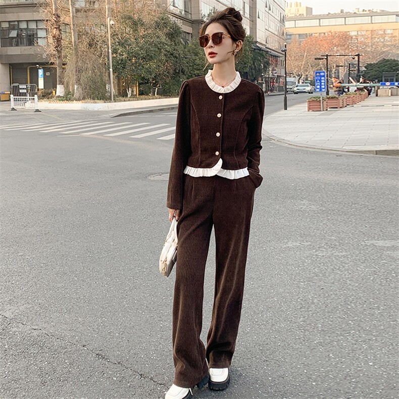 《现货新品》拼接花边宽松显瘦舒适两件套运动休闲套装,女装套装/套裙,曼琳思菲