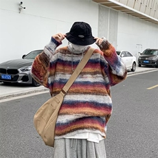 抠抠纱针织衫男韩版潮流条纹拼色2023秋冬季新款ins外套MZ056-P62，男装针织衫/毛衣，星座412-3