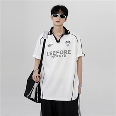 条纹翻领创意印花百搭美式学生街头休闲百搭短袖POLO衫T900-P38，男装Polo衫，电商C307
