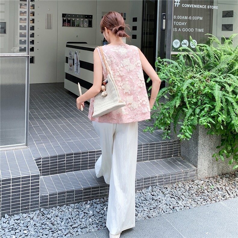 夏季新品蕾丝刺绣上衣+阔腿裤套装2C236M207P165K218,女装套装/套裙,2C236