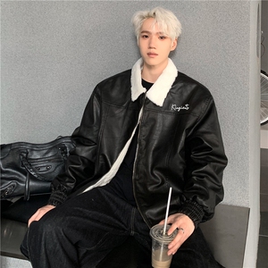 美式复古皮衣外套男女情侣款加厚冬季宽松加厚棉服机车服夹克P128图片