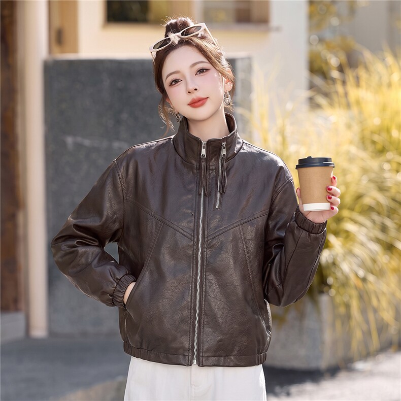 新品现货时尚设计感皮衣外套女短款潮流时尚炸街机车皮夹克,女装皮衣,韩蔻秀