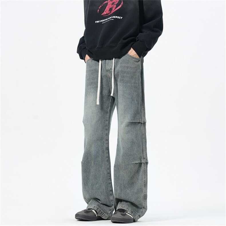 主推【S-4XL】现货！褶皱牛仔裤男水洗直筒裤子A080-8203-P65控88,男装牛仔裤,电商A080