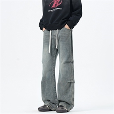 主推【S-4XL】现货！褶皱牛仔裤男水洗直筒裤子A080-8203-P65控88，男装牛仔裤，电商A080