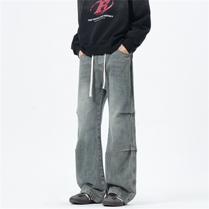 主推【S-4XL】现货！褶皱牛仔裤男水洗直筒裤子A080-8203-P65控88图片