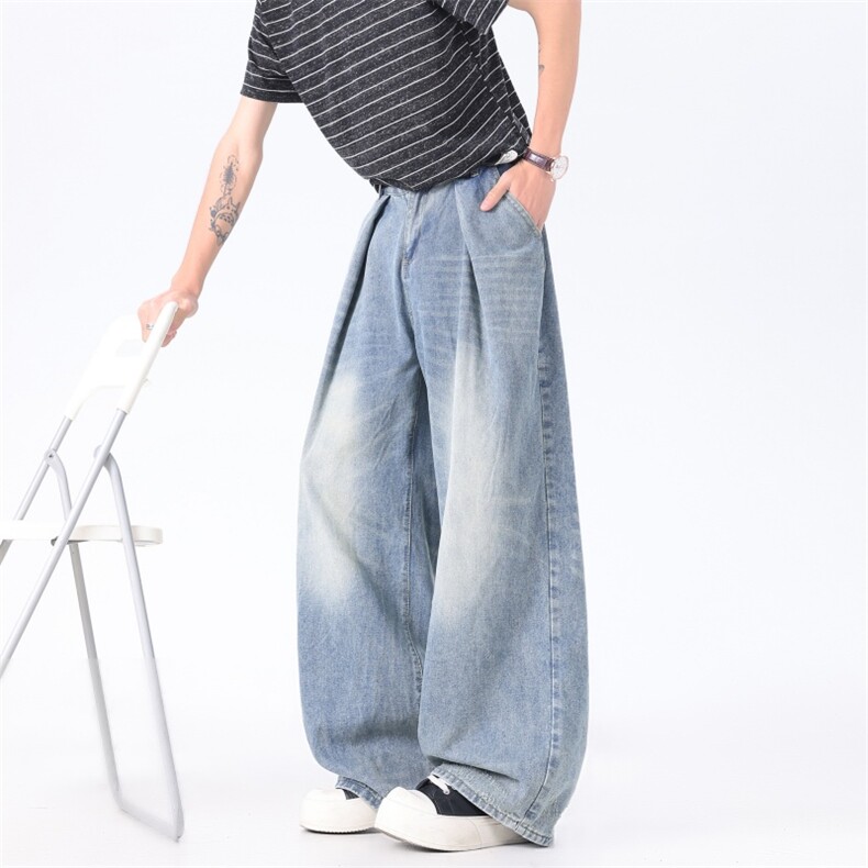 XZ-221-1/K1661/P58美式复古水洗做旧宽松阔腿垂感休闲牛仔裤，男装牛仔裤，星座221-1