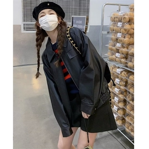 G128-P60 美式复古黑色机车皮衣2025年新款春秋款pu皮夹克短款图片