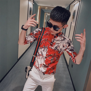 312A-241-P55 新款社会小伙中袖衬衫韩版潮流男士五分袖衬衣C图片