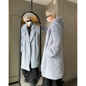 517A-8-Y76-P128现货高品质貂毛连帽大衣加厚外套风衣,男毛大衣搭配图片